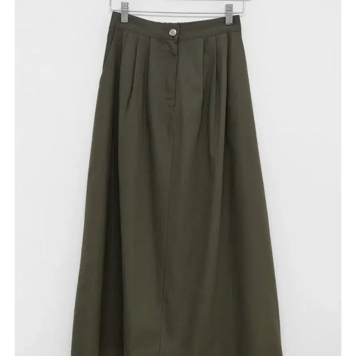 [BUNJANG] BAON Ruby Cotton Long Skirt - Khaki / 바온 러비 핀턱 코튼 밴딩 롱스커트 카키색