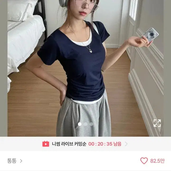 [SOLD OUT] 통통 허리셔링 뱃살커버 일체형 레이어드 유넥 반팔티