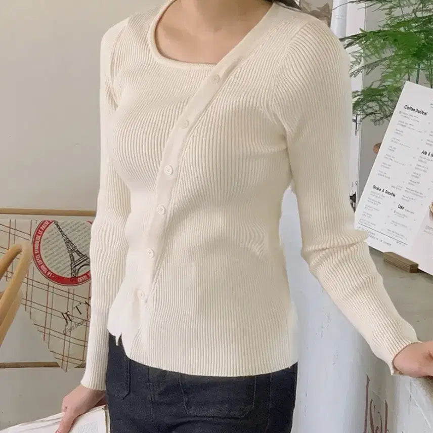 [BUNJANG] Unbranded Ivory Knit Sweater / 봄 니트(새옷) 55사이즈 하객룩 데이트룩