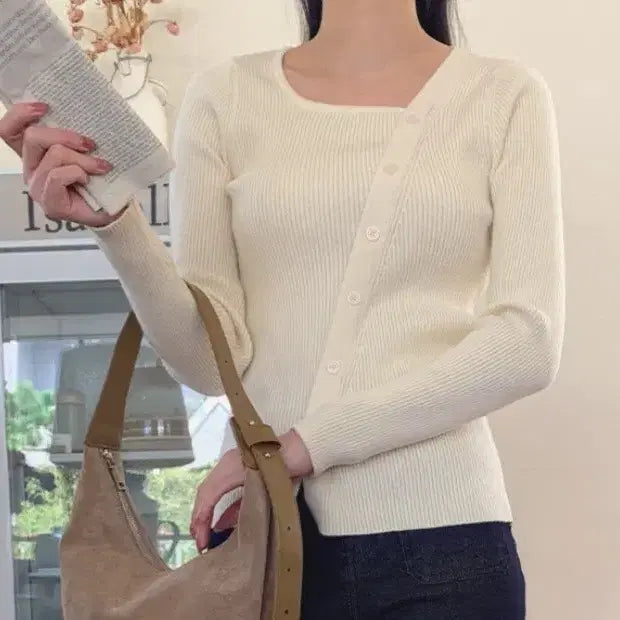[BUNJANG] Unbranded Ivory Knit Sweater / 봄 니트(새옷) 55사이즈 하객룩 데이트룩