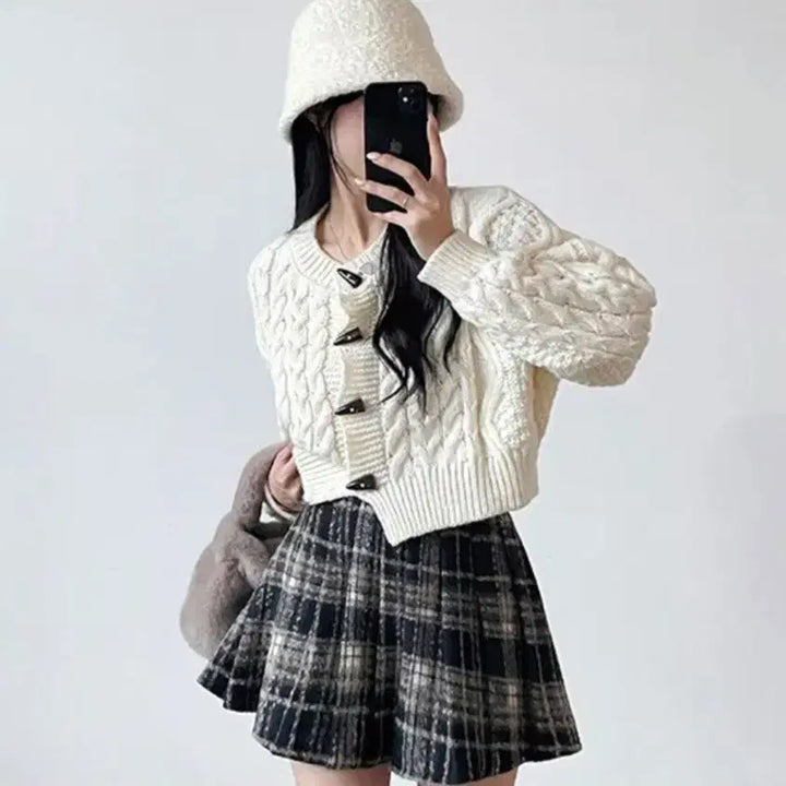 [BUNJANG] Unbranded Pleated Skirt L / 체크 모직 플리츠 스커트 L