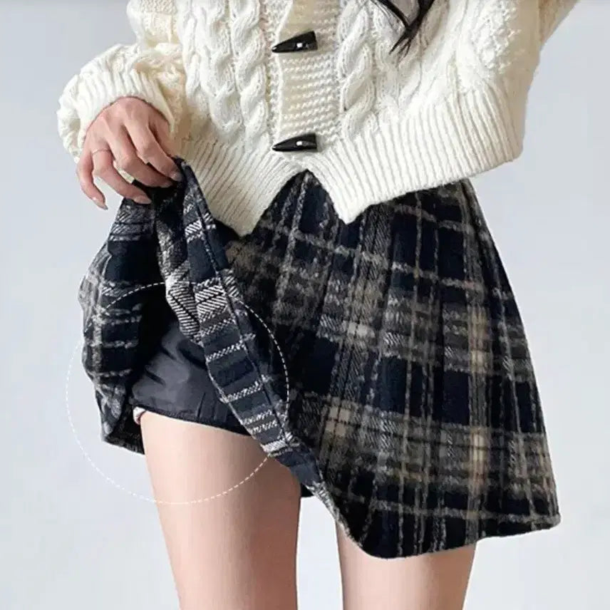 [BUNJANG] Unbranded Pleated Skirt L / 체크 모직 플리츠 스커트 L