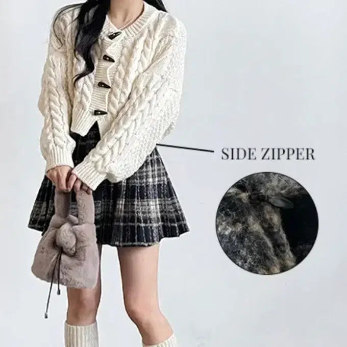 [BUNJANG] Unbranded Pleated Skirt L / 체크 모직 플리츠 스커트 L