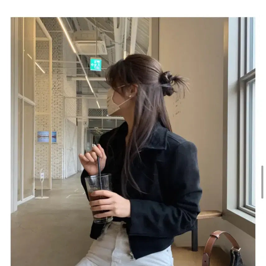 [BUNJANG] Black Suede Crop Jacket / 블랙 스웨이드 크롭 자켓