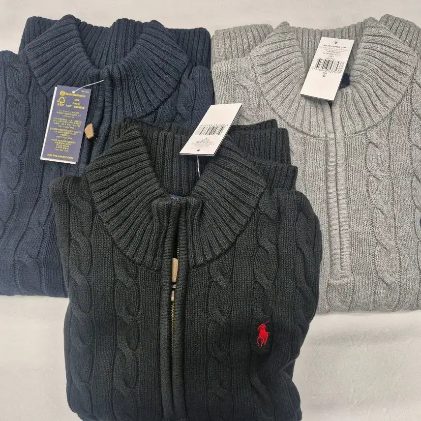 [BUNJANG] Polo Ralph Lauren Cable Knit Half-Zip Sweater / 폴로 랄프로렌 케이블 니트 반집업 블랙/ 회색/네이비