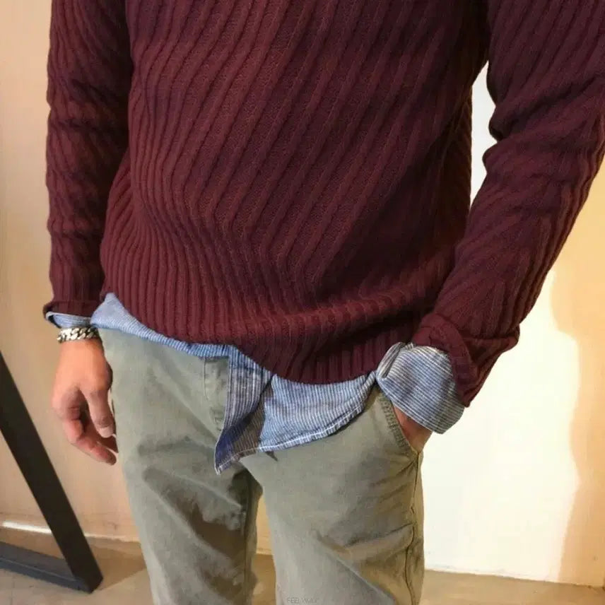 [BUNJANG] Waffle Knit Sweater / 새상품 사선와풀 라운드니트