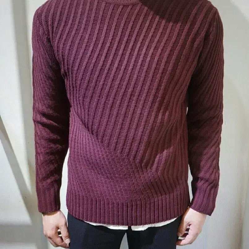[BUNJANG] Waffle Knit Sweater / 새상품 사선와풀 라운드니트