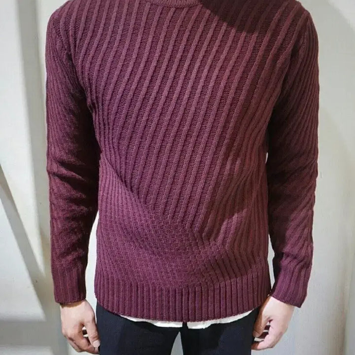 [BUNJANG] Waffle Knit Sweater / 새상품 사선와풀 라운드니트