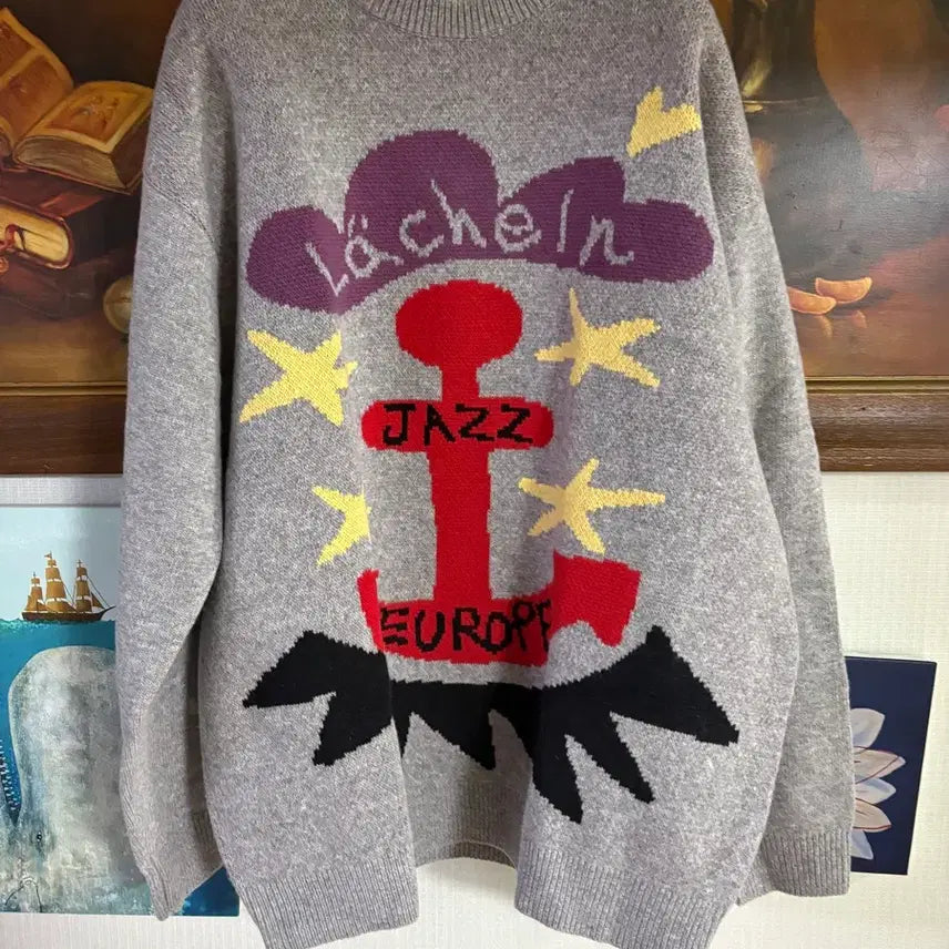[BUNJANG] The Museum Visitor Marine Jacquard Knit L / (새상품) 더 뮤지엄 비지터 마린 자카드 니트 L