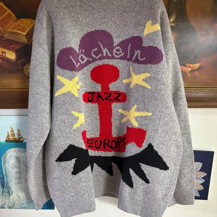 [BUNJANG] The Museum Visitor Marine Jacquard Knit L / (새상품) 더 뮤지엄 비지터 마린 자카드 니트 L