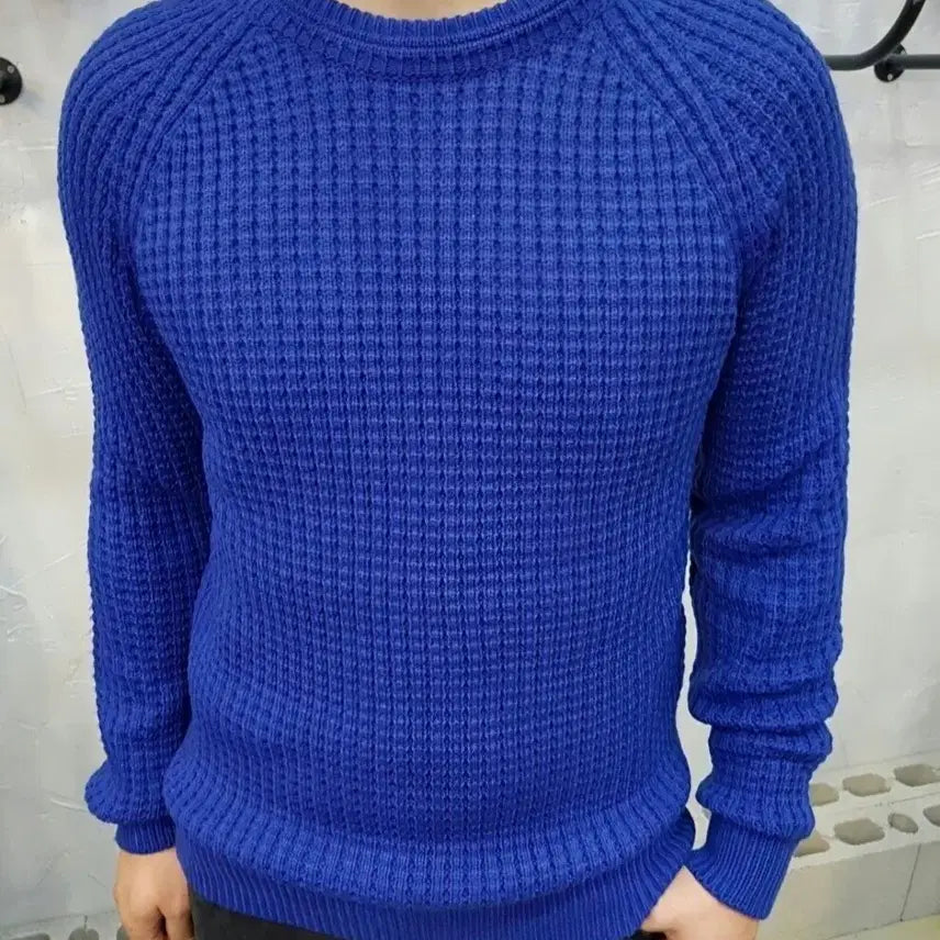 [BUNJANG] Waffle Knit Sweater / 새상품 와풀 사선 라운드니트