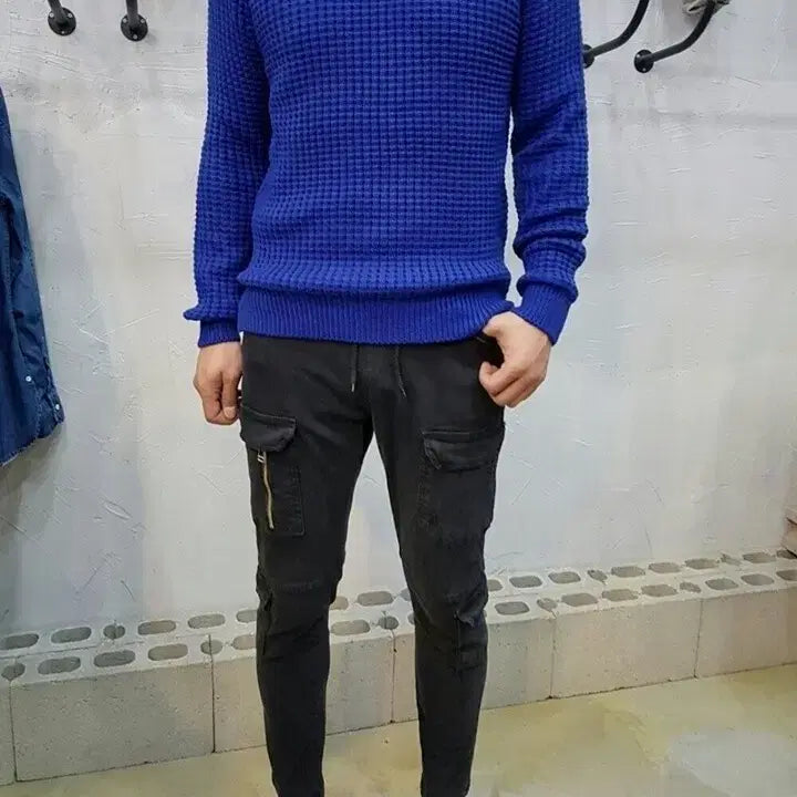 [BUNJANG] Waffle Knit Sweater / 새상품 와풀 사선 라운드니트