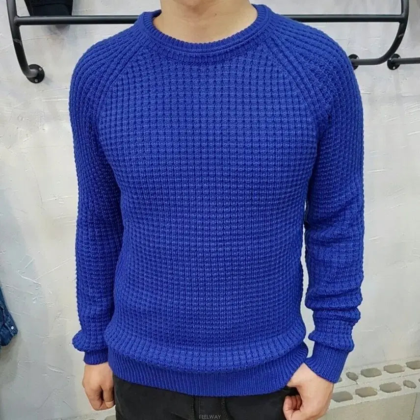 [BUNJANG] Waffle Knit Sweater / 새상품 와풀 사선 라운드니트
