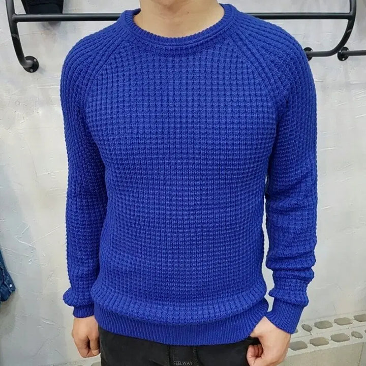 [BUNJANG] Waffle Knit Sweater / 새상품 와풀 사선 라운드니트
