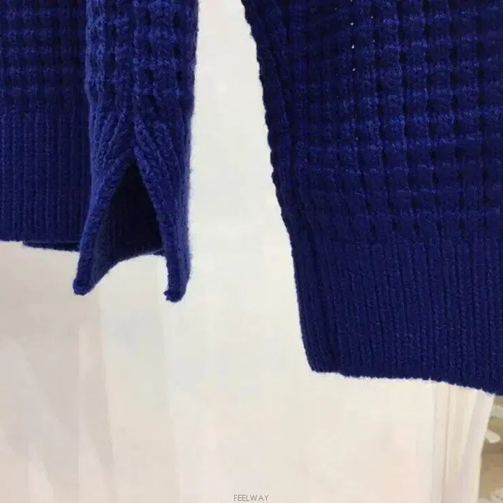 [BUNJANG] Waffle Knit Sweater / 새상품 와풀 사선 라운드니트