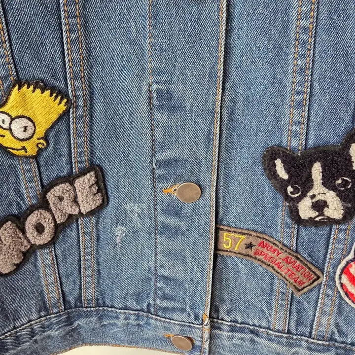 [BUNJANG] Character Patch Denim Jacket / 55-66)캐릭터 패치 데님자켓