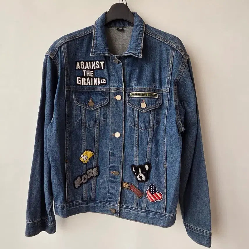 [BUNJANG] Character Patch Denim Jacket / 55-66)캐릭터 패치 데님자켓
