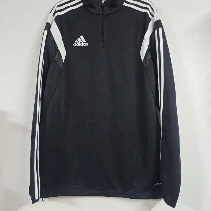 [BUNJANG] Adidas ClimaCool Three-Stripes Black Zip-Up Long-Sleeve T-Shirt Size 100 / 아디다스 삼선 블랙 집업 긴팔 티셔츠100