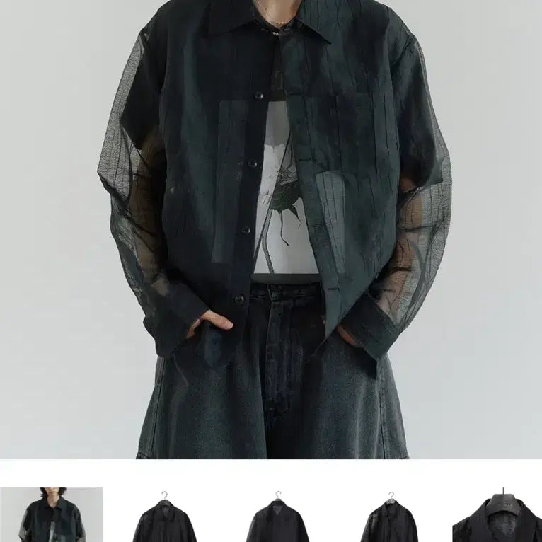 [BUNJANG] Noir See-through Crinkle Organza Shirt Size 50 / 노이어 시스루 크링클 오간자 셔츠 50사이즈