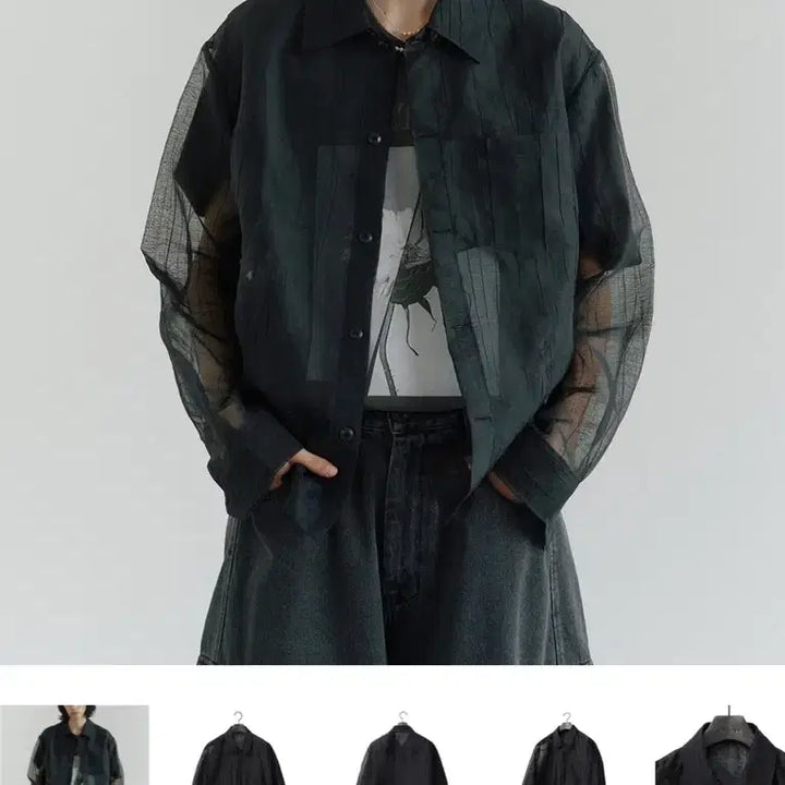 [BUNJANG] Noir See-through Crinkle Organza Shirt Size 50 / 노이어 시스루 크링클 오간자 셔츠 50사이즈