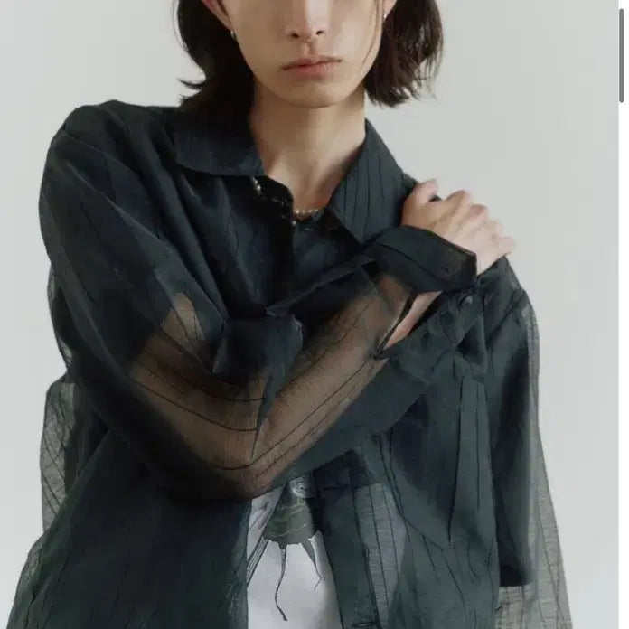 [BUNJANG] Noir See-through Crinkle Organza Shirt Size 50 / 노이어 시스루 크링클 오간자 셔츠 50사이즈