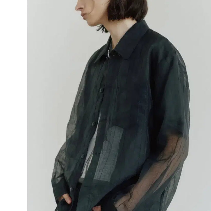 [BUNJANG] Noir See-through Crinkle Organza Shirt Size 50 / 노이어 시스루 크링클 오간자 셔츠 50사이즈