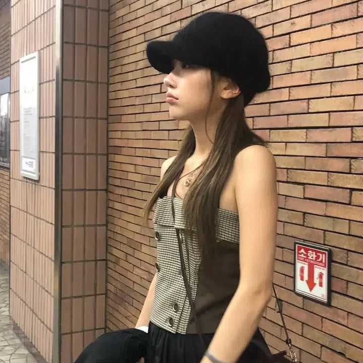 [BUNJANG] Settle For Moon Checked Folded Top / 세틀포문 Checked folded top