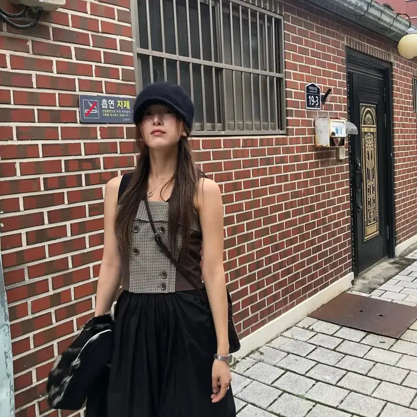 [BUNJANG] Settle For Moon Checked Folded Top / 세틀포문 Checked folded top