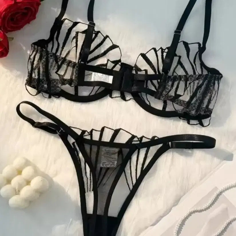 [BUNJANG] Black & White Lingerie Set / 블랙&화이트 시스루 브라 T팬티 세트