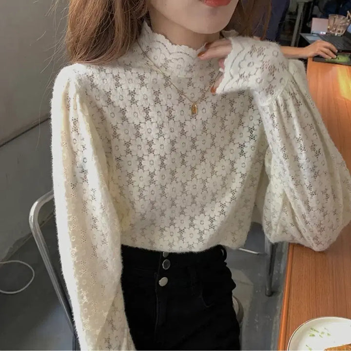 [SOLD OUT] <상의>봄신상/레이스 블라우스/시스루블라우스/ 퍼프 긴팔/새상품