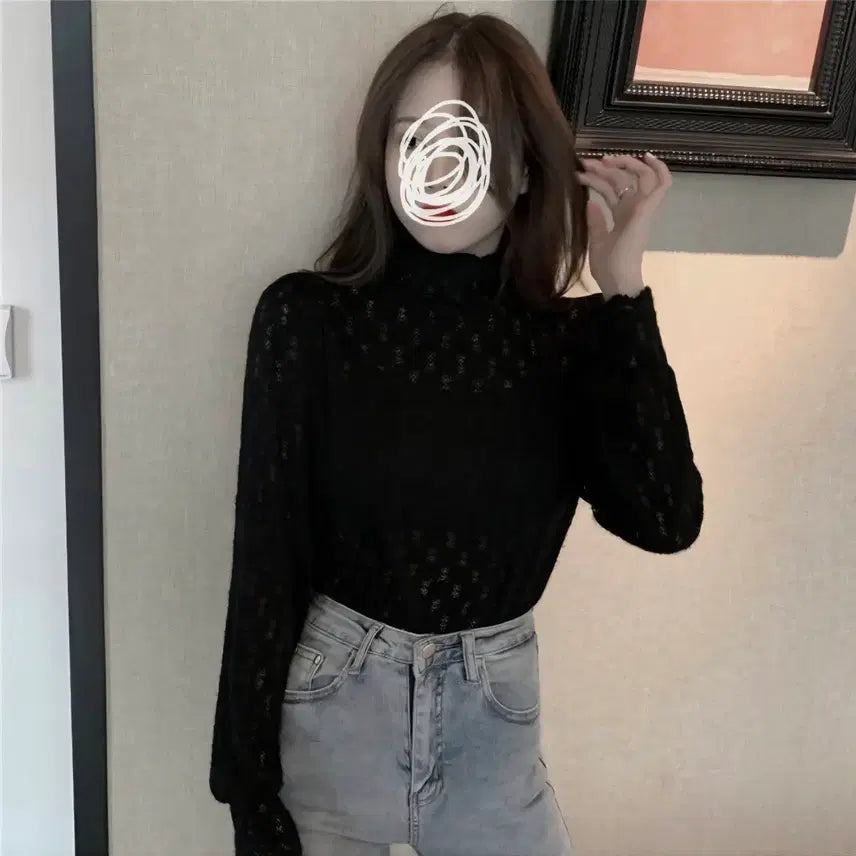 [SOLD OUT] <상의>봄신상/레이스 블라우스/시스루블라우스/ 퍼프 긴팔/새상품