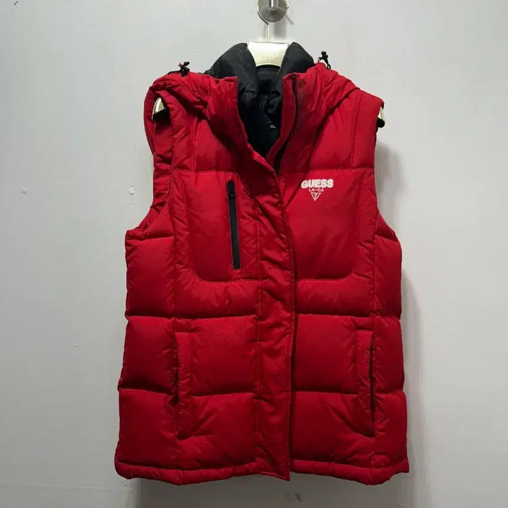 [BUNJANG] Guess Red Hooded Padded Vest M / 게스 레드 후드 패딩 조끼 M