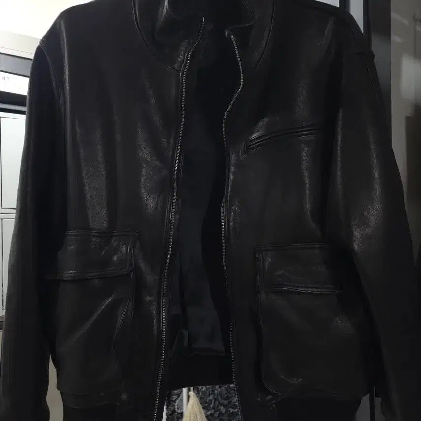 [BUNJANG] First Floor High Neck Lamb Leather Jacket / 퍼스트플로어 하이넥 램 레더 자켓 46사이즈