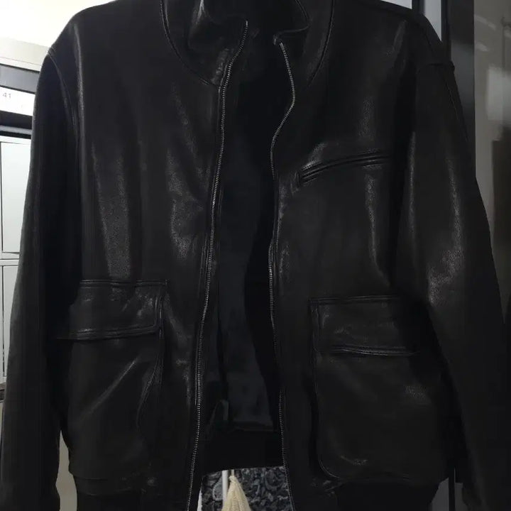 [BUNJANG] First Floor High Neck Lamb Leather Jacket / 퍼스트플로어 하이넥 램 레더 자켓 46사이즈