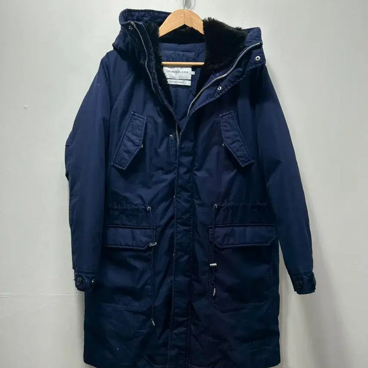[BUNJANG] Calvin Klein Navy Hooded Long Padded Coat Jacket / 캘빈클라인 네이비 후드 롱 패딩 코트 자켓 점퍼 S