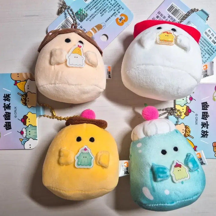 [BUNJANG] Obake Neko Mocchi Ghost Plush Keyring Bundle Set / 오바케누 유령 모찌 인형 키링 일괄 세트(푸딩,타코야끼,초밥,소다)
