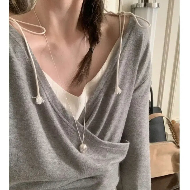 [BUNJANG] 그레이 크롭 랩 레이어드 맨투맨 / 그레이 크롭 랩 레이어드 맨투맨