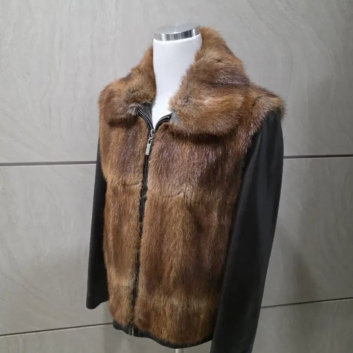 [BUNJANG] Real Muskrat &amp; Lambskin Leather Jacket (Size 55-66) / 리얼 머스크랫100% + 양가죽 배색 자켓 55~66