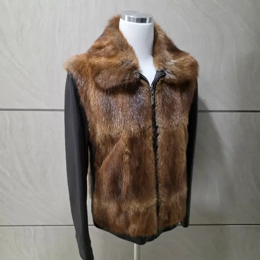[BUNJANG] Real Muskrat &amp; Lambskin Leather Jacket (Size 55-66) / 리얼 머스크랫100% + 양가죽 배색 자켓 55~66