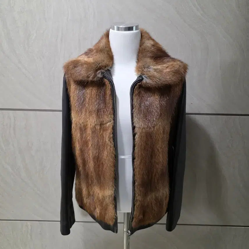 [BUNJANG] Real Muskrat &amp; Lambskin Leather Jacket (Size 55-66) / 리얼 머스크랫100% + 양가죽 배색 자켓 55~66