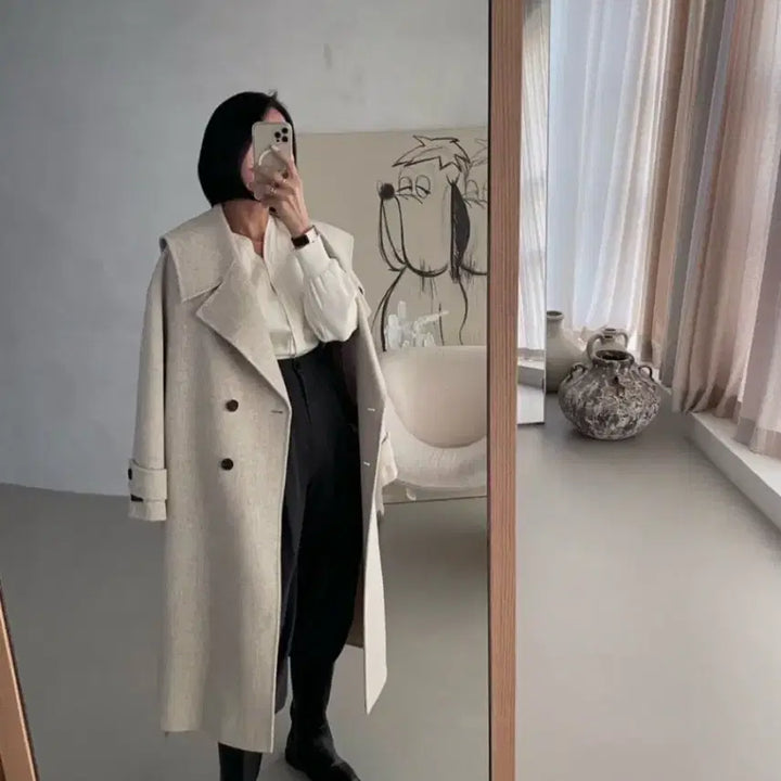 [BUNJANG] Handmade Wool Big Collar Coat / 울90 빅카라 핸드메이드 코트