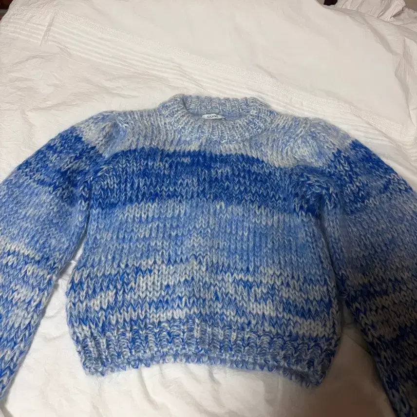 [BUNJANG] GANNI Alpaca Blue Mohair Stripe Knit Sweater / GANNI 가니 알파카 블루 모헤어 스트라이프 니트