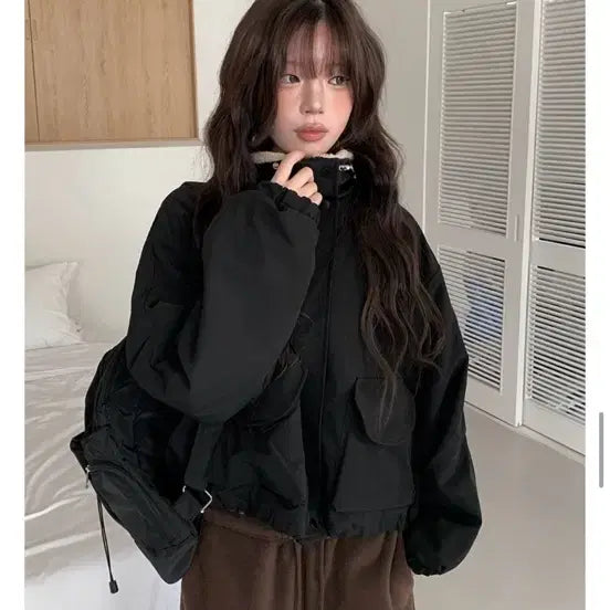 [BUNJANG] Black Fleece Lined Parka Jacket / 양털 안감 야상