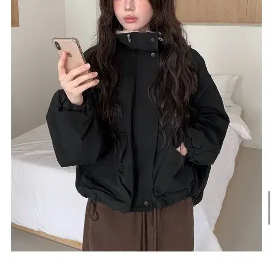 [BUNJANG] Black Fleece Lined Parka Jacket / 양털 안감 야상