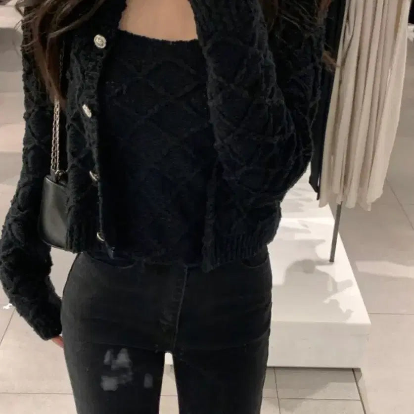 [BUNJANG] Ronua Black Cardigan Set / 로뉴아 블랙 가디건세트