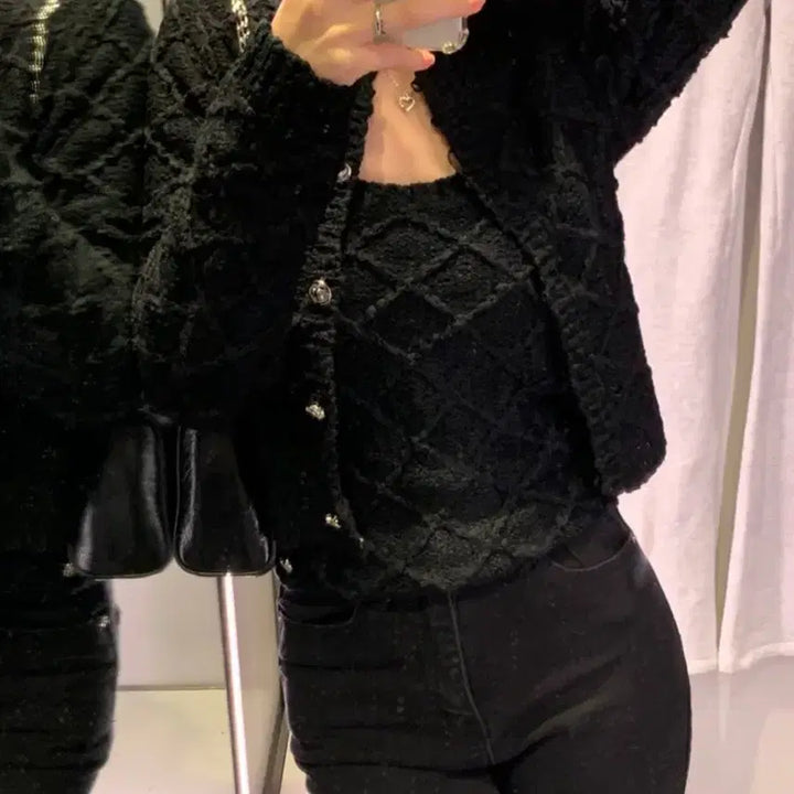 [BUNJANG] Ronua Black Cardigan Set / 로뉴아 블랙 가디건세트