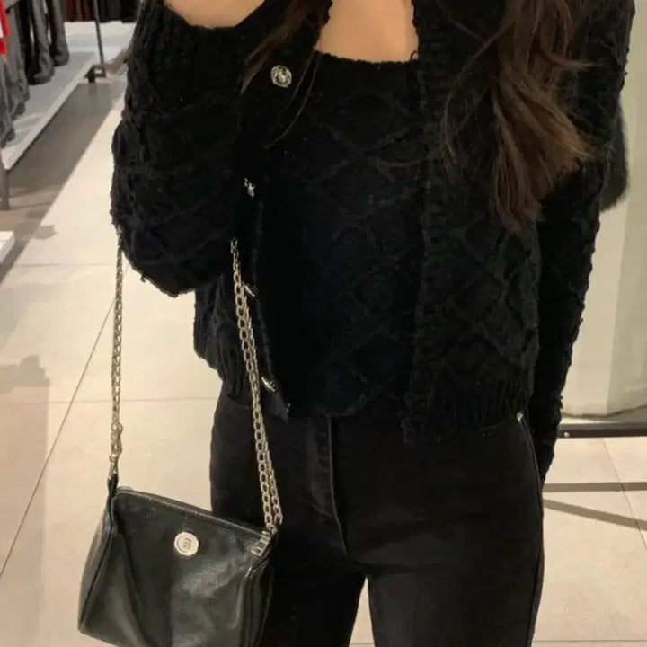 [BUNJANG] Ronua Black Cardigan Set / 로뉴아 블랙 가디건세트