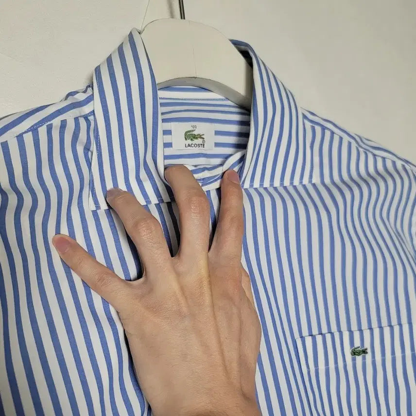 [BUNJANG] Lacoste Striped Pocket Shirt / 100_라코스테 셔츠 블루 스트라이프 포켓