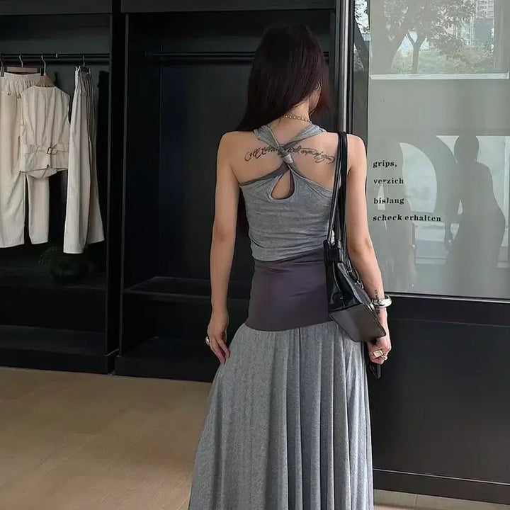 [BUNJANG] Remind Gray Skirt Set / 리마인드 그레이 스커트 배색 세트