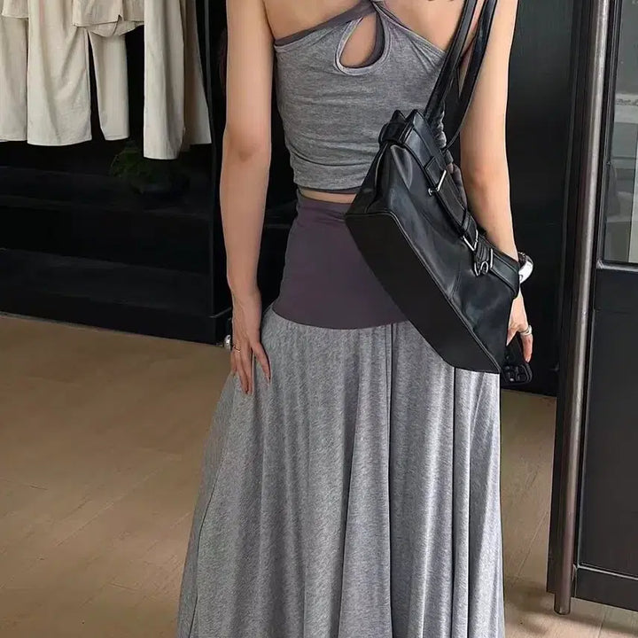 [BUNJANG] Remind Gray Skirt Set / 리마인드 그레이 스커트 배색 세트